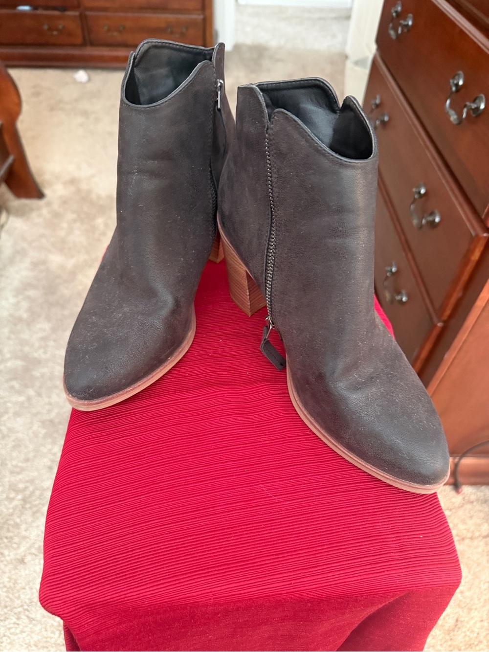 MIA Black Suede Ankle Booties with Stacked Heel
